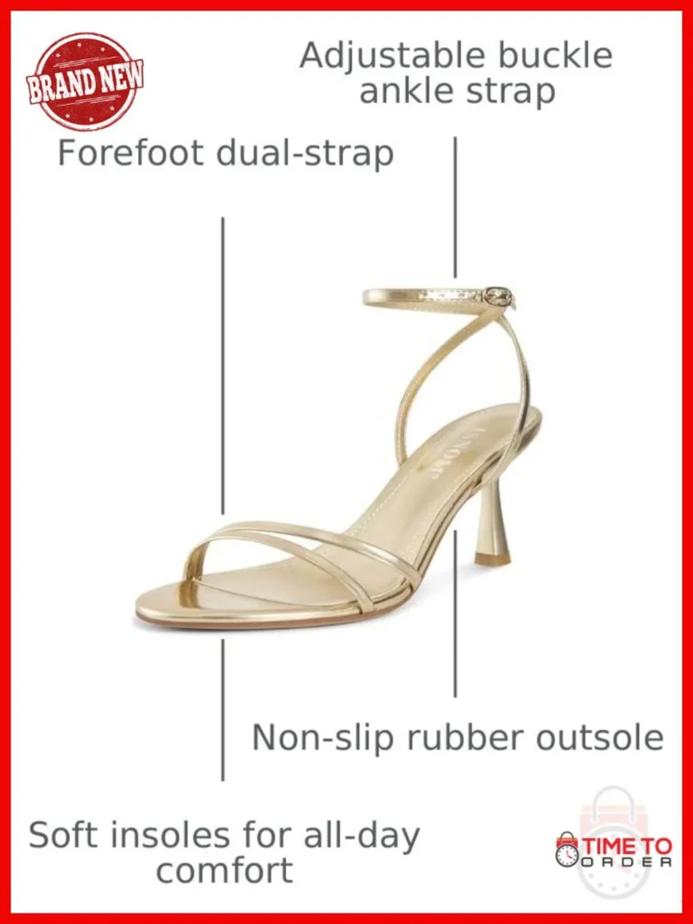 ISNOM Womens Kitten Heel Sandals Round Toe Ankle Strap Low Heels